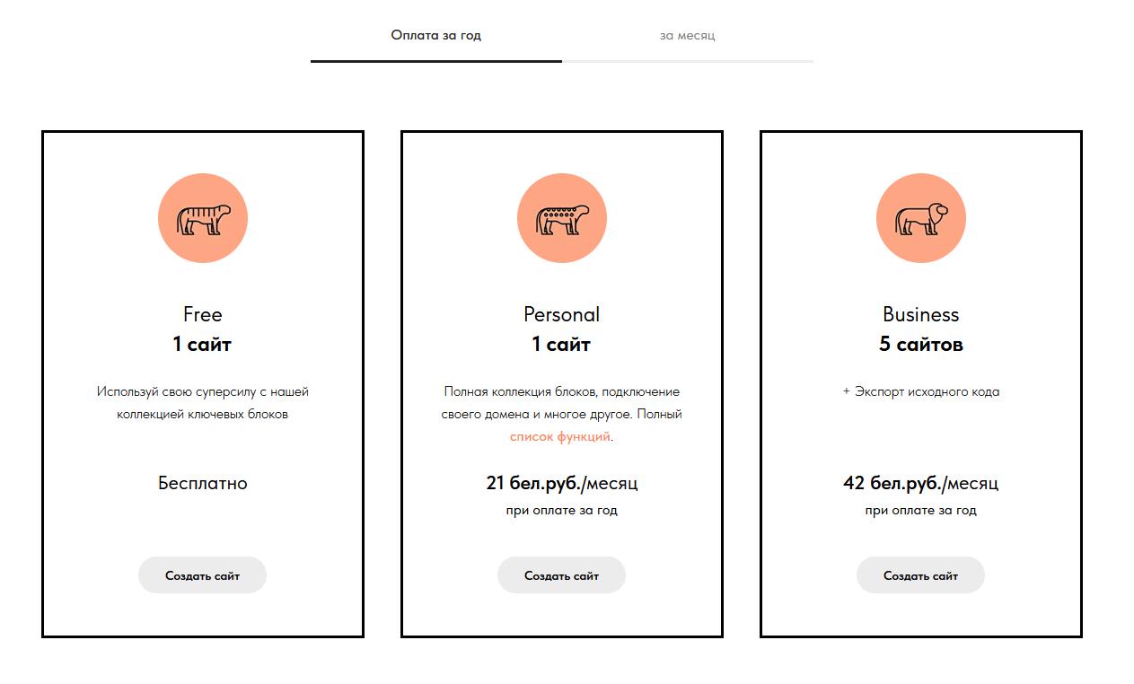 Тарифы конструктора Tilda 