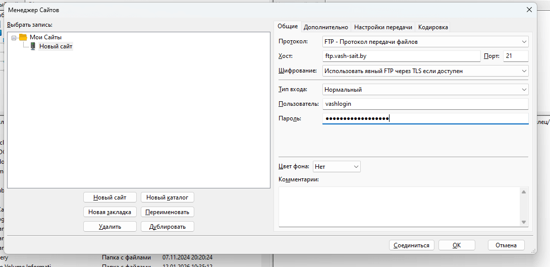 Как выглядит в программе (например, FileZilla)
