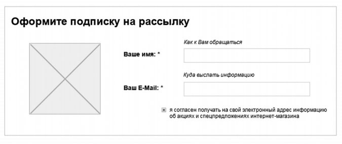 Блок оформления подписки на электронные почтовые рассылки