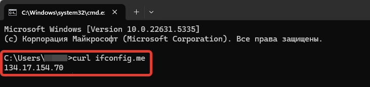 Введите команду: curl ifconfig.me