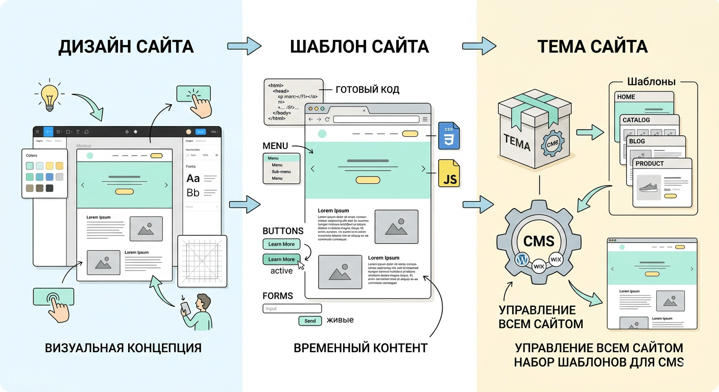 Дизайн, шаблон и тема для сайта: в чем отличия?