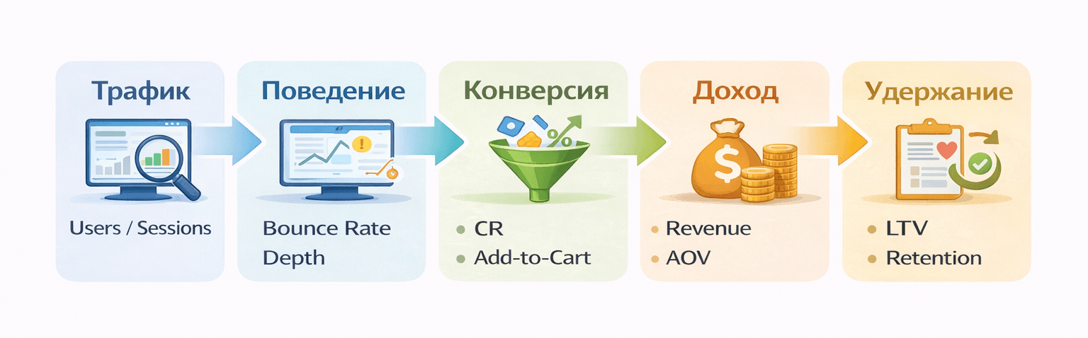 В интернет-маркетинге данные веб-аналитики позволяют понять, как именно формируется поток клиентов и продаж