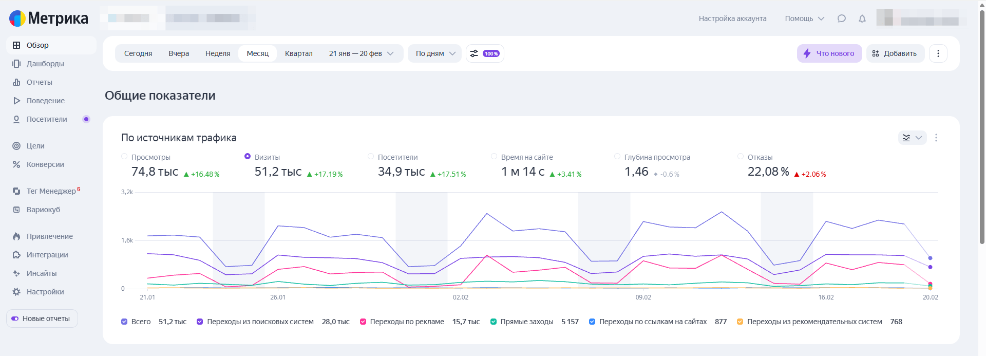 Пример отчета по трафику в Яндекс Метрике