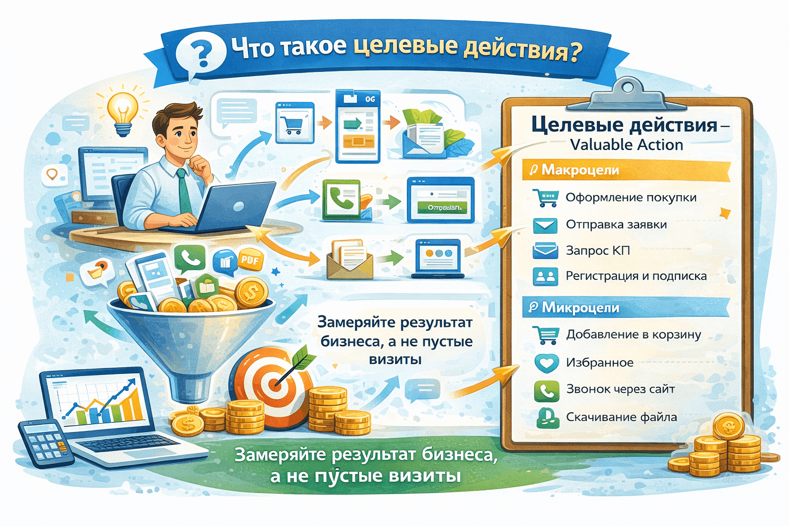 Целевое действие &mdash; это любое действие пользователя на сайте, которое имеет ценность для бизнеса