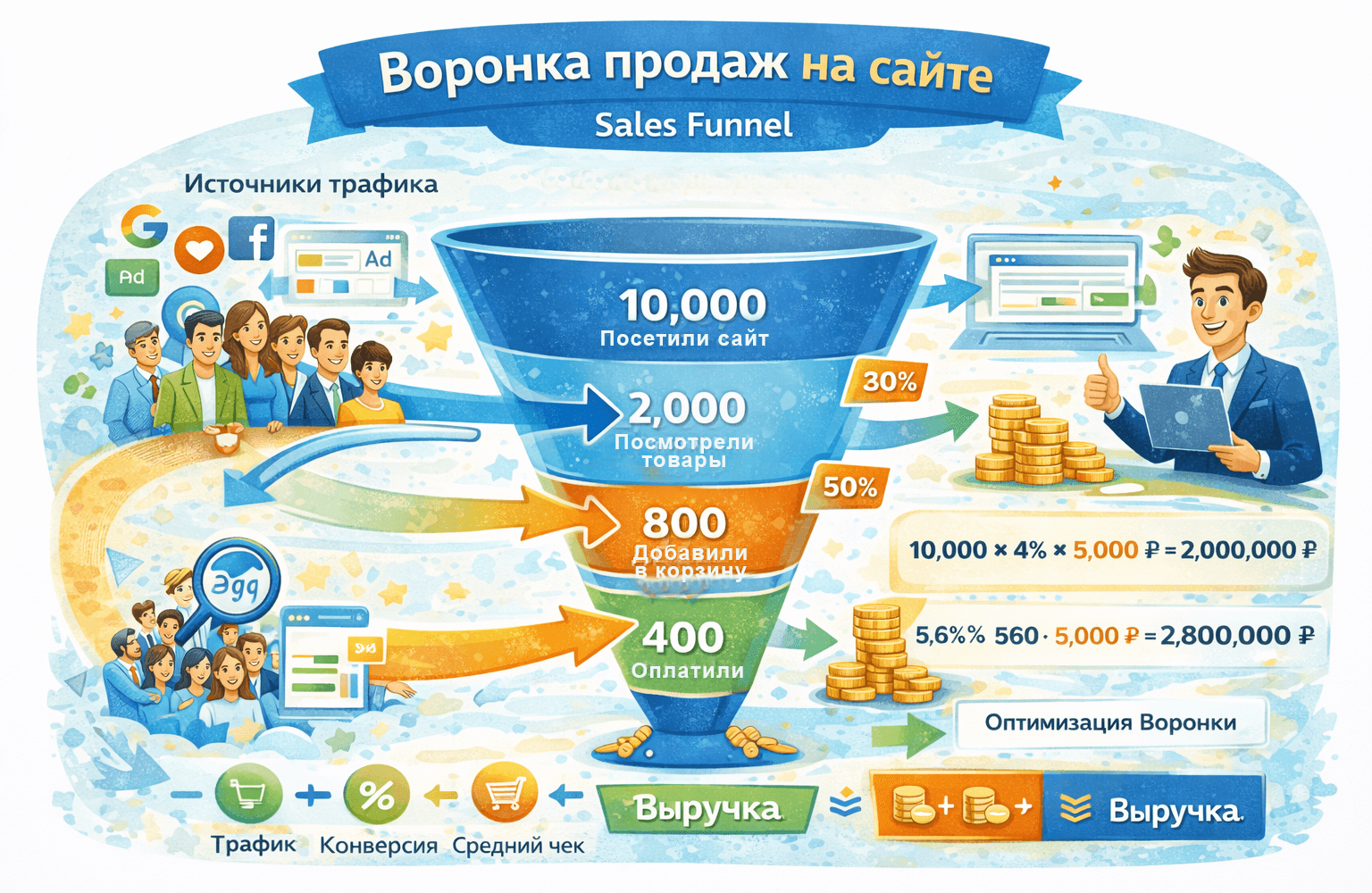 Путь пользователя (Customer Journey) &mdash; это последовательность действий человека на сайте от первого касания до целевого результата и последующих возвратов